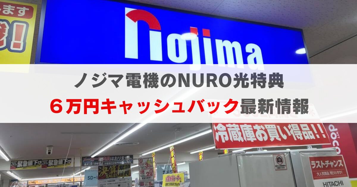 【重要】ノジマ電気のNURO光 6万円キャッシュバックの最新情報